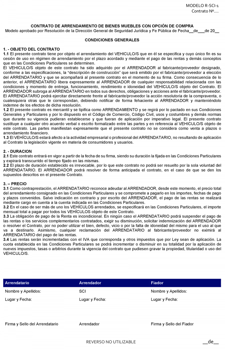 BOE-A-2021-20088 Resolución de 23 de noviembre de 2021, de la Dirección General de Seguridad Jurídica y Fe Pública, por la que se aprueba el modelo de contrato de arrendamiento de bienes muebles, letras de identificación R-SCI-1, y sus anexos, para ser utilizado por Schmitz Cargobull Ibérica, SAU.